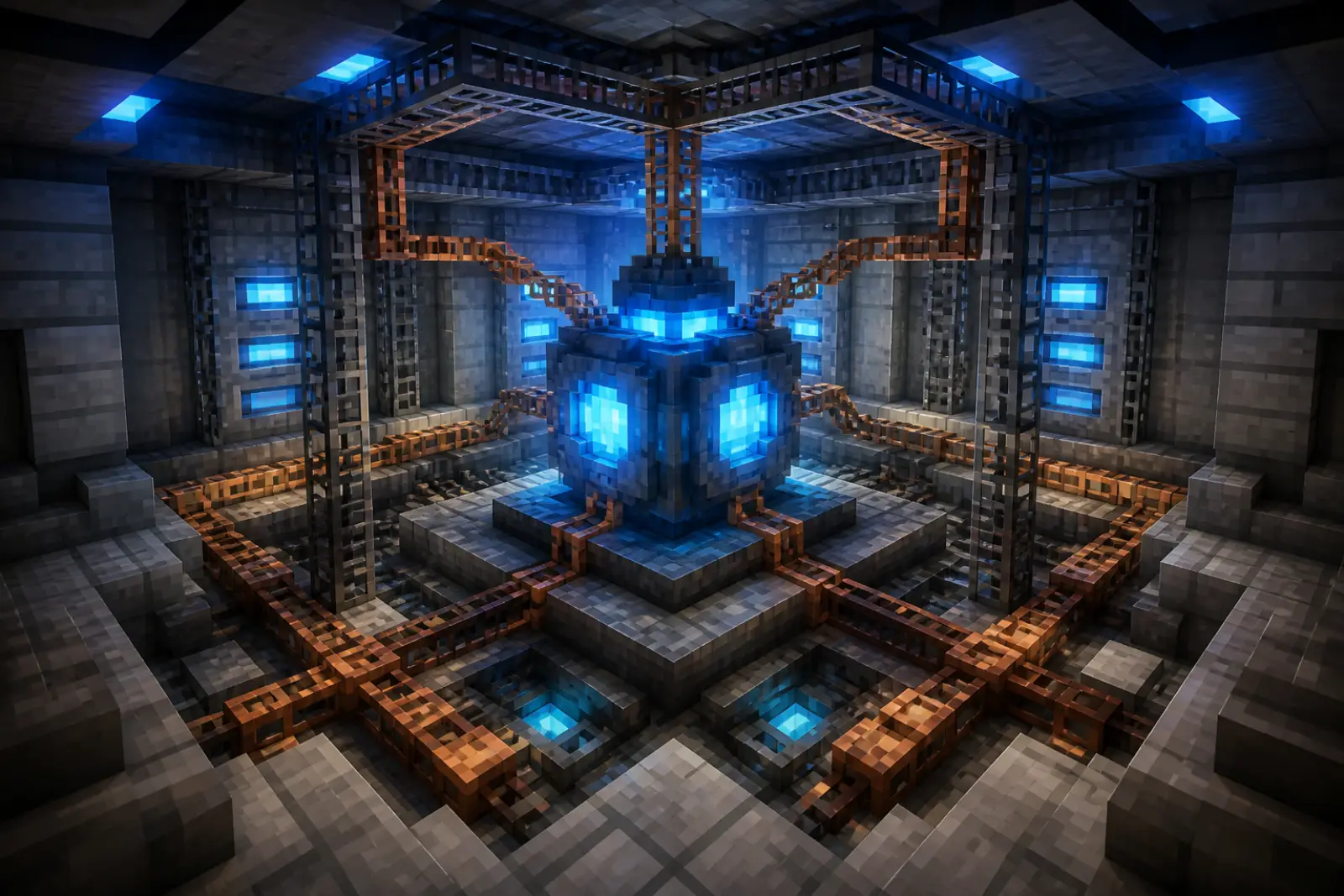 A stone chamber with a glowing core at the center