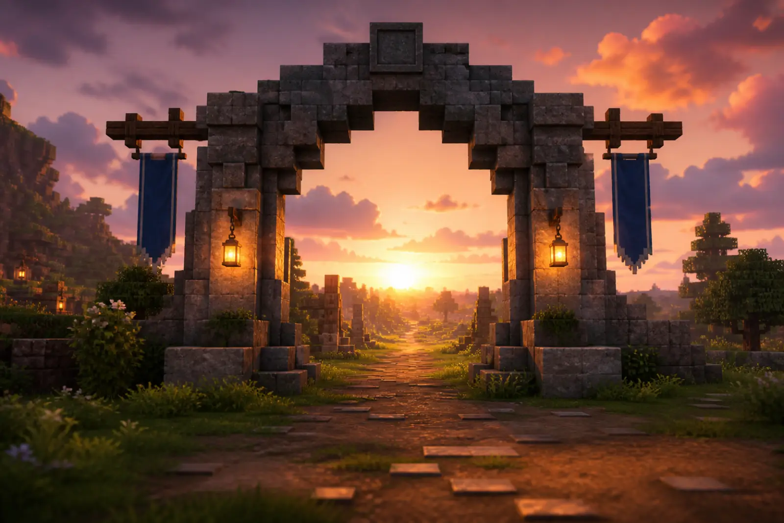 A stone gateway opening onto a path into the world
